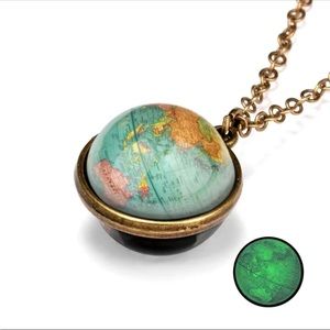 Unisex Globe Pendant Necklace on Antique Gold Chain